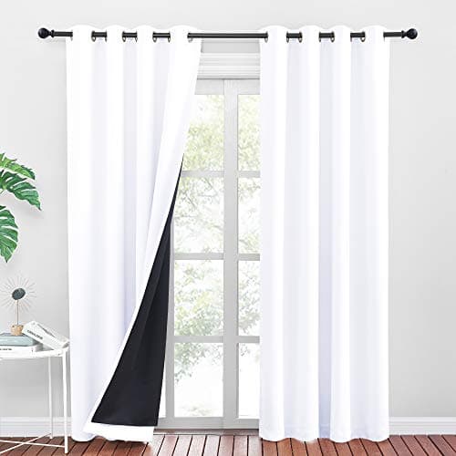 PONY DANCE Rideau Occultant Blanc - Rideaux 100% Lumière Bloquer Isolation Thermique Anti Froid Draperies à Oeillets pour Chambre/Salon Décoration de Fenêtre, 2 Pièces, Largeur 140x240cm Hauteur