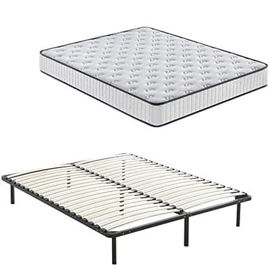 DEWINNER Ensemble Composè:Matelas en Mousse 22 cm et Mousse A Mémoire Matelas +Sommier à Lattes sur Pieds-4 Pieds Inclus（160 x 200）