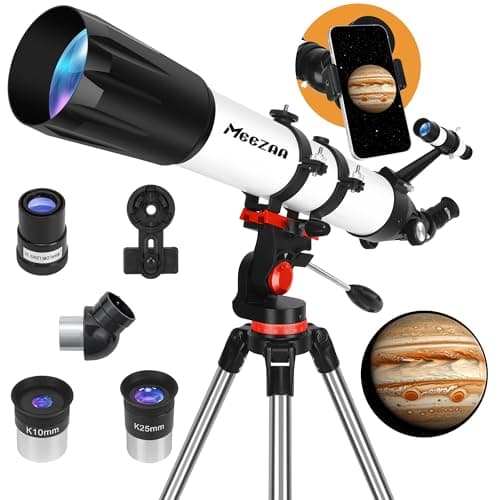 MEEZAA Télescope, Télescope Astronomique Adultes Professionnel, 90 mm Ouverture 800mm Portable et Puissante 32x-240x Télescopes Réfracteur pour Enfants et Débutants pour Observer la Lune et Planètes