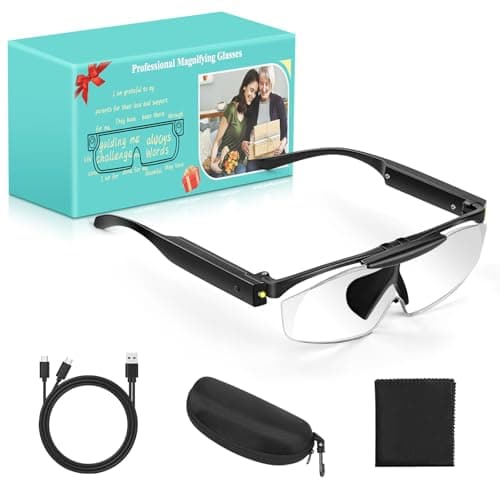 NZQXJXZ Lunettes Loupe 300% avec Lumière, Rechargeables par USB, Éclairage LED Loupe Grossissante, Loupe à Volet Rabattable Main Libre pour Travail de Près, Loisirs, Lecture, Artisanat