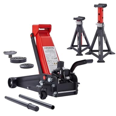 Arebos 3T Cric hydraulique de manœuvre avec pédale | 3 tonnes de capacité de Charge | 2 Supports | Cric de manœuvre pour l'atelier et Le Hobby | Cric Jack | Support de cric pour Voiture de Tourisme