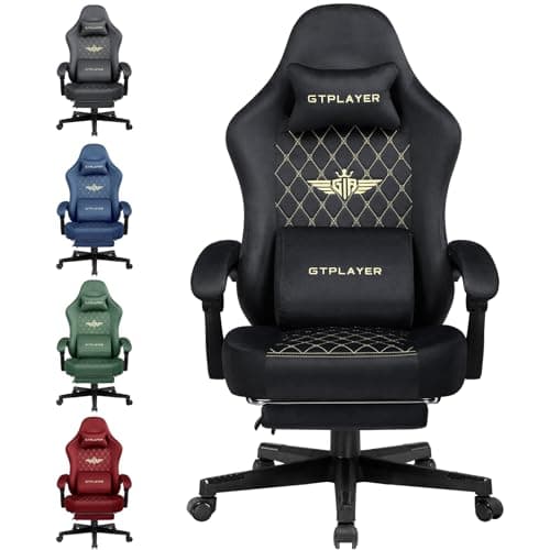 GTPLAYER Chaise Gaming Fauteuil Gaming Tissu Chaise Gamer Ergonomique Bureau Chaise PC, 150 kg, Chaise de Table RéGlable et Pivotante avec Coussin D'Assise à Ressorts et Repose-Pieds, Noir