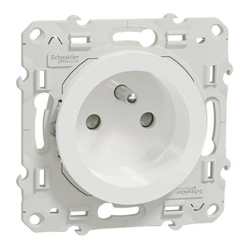 Schneider Electric S520059 Prise de courant avec terre 2 P+T avec éclipses Odace 230 V Blanc