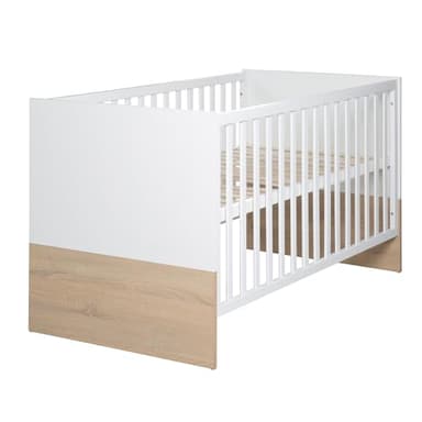 roba Lit Bébé Évolutif en Bois "Gabriella" - 70x140 cm - Hauteur Réglable - 0 à 7 Ans - Blanc/ Décor Bois