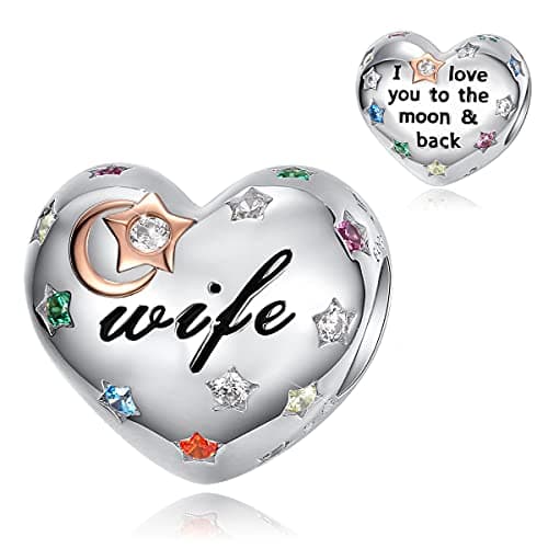 FOREVER QUEEN Coeur Charms pour femmes Je t'aime jusqu'à la lune et le retour Breloque épouse maman Charms en argent 925 pour bracelets et colliers