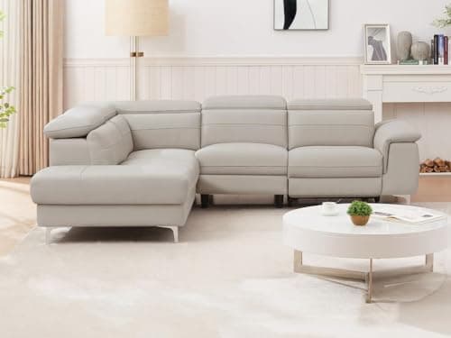 Vente-unique - Canapé d'angle Gauche Relax électrique en Cuir Gris Clair FUSINO
