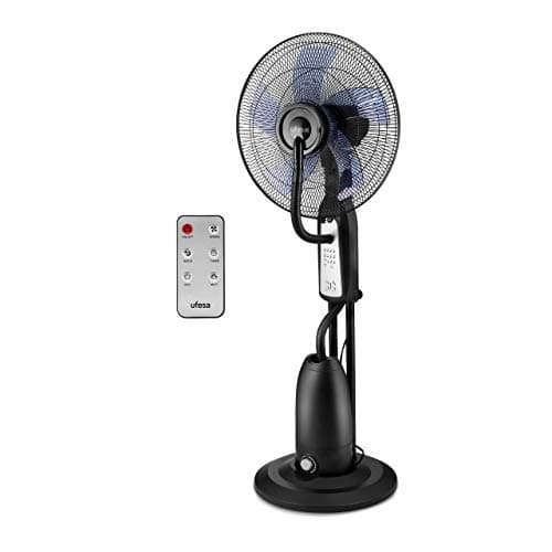 Ufesa Mist Fun Nevada Ventilateur Brumisateur Pulvérisateur Anti-Moustique Silencieux, Télécommande, 3 Modes, Minuterie, 3 Vitesses, 40cm de Diamètre, 5 pales, Hauteur Réglable
