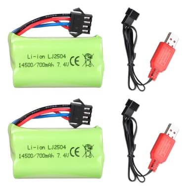 2PCS 7.4 V 700 mAh Batterie Lithium avec Prise SM-4P et Câble de Charge USB pour Voiture RC, Bateau, Camion, Voiture Jouet EC16 DE85 RC, Blaster Électrique de Billes de Gel M416