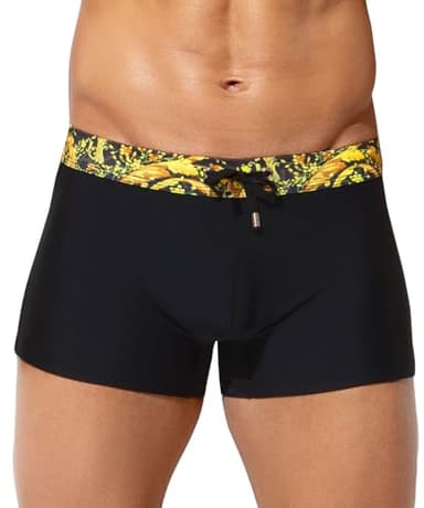 Mauro Kane Maillot de Bain pour Homme Boxer Swimming Trunks Plage Natation Piscine Cordon de Serrage Réglable Noir L