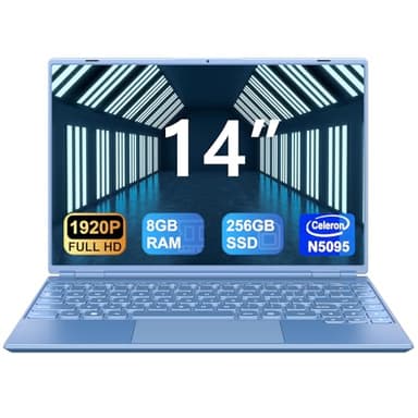 Ordinateur Portable 14'' Win 11 4 cœurs Celeron N5095 8+256Go SSD 1TB Expand 1920x1200 PC Portable Gamer,Laptop avec Mini HDMI 5G WiFi Souris sans Fil & AZERTY Clavier Couverture- Bleu