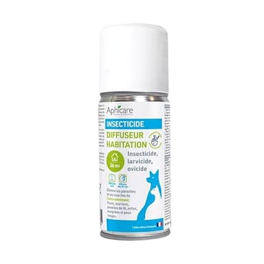 Aphicare - Insecticide habitat - spray diffuseur - Puces, Tiques, Punaises de lit - 150 ml - 36 m² - Efficacité Prouvée - Fabriqué en France