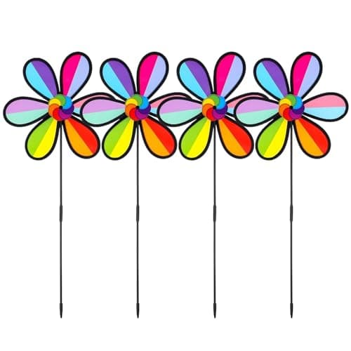 Tourniquets de Vent pour Jardin,Lot De 4 Girouettes Jardin en Forme de Pétales Colorés - Décorations Résistantes aux Intempéries pour Jardin, Terrasse, Pelouse, Porche et Cour