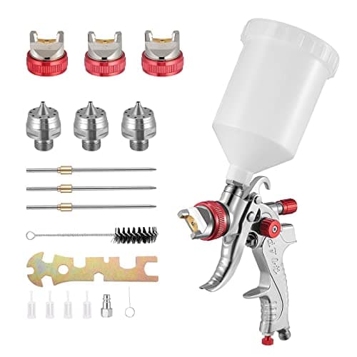 Yontwe HVLP Professionnel 600cc avec 3 Buses 1,4mm 1,7mm 2,0mm, Pistolet à Pulvérisation à Alimentation par Gravité avec régulateur d'air