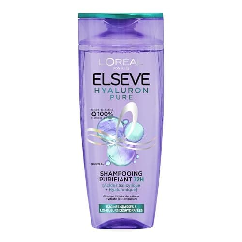 L'Oréal Paris - Shampooing Purifiant 72h pour Cuir Chevelu Gras - Complexe à l'Acide Salicylique et Hyaluronique - Protocole de Soin Capillaire - Elseve Hyaluron Pure - 300 ml