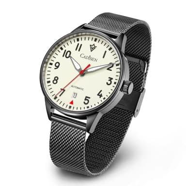 CADISEN Montre automatique pour homme - Verre saphir mécanique - Étanche - Décontractée - Entreprise, Couleur des armes., Minimaliste