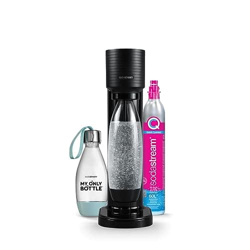 sodastream Gaia Machine à Eau Pétillante et Soda | Pack 1 Bouteille 1L + 1 Bouteille 0,5L Compatibles Lave-Vaisselle + 1 Recharge de Gaz 60L à Clipser | Noire