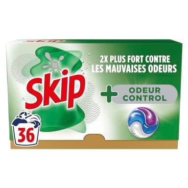 SKIP - Lessive liquide en capsules Tout en 1 - 36 lavages - Odeur Control - 2x plus fort contre les mauvaises odeurs - sans emballage plastique