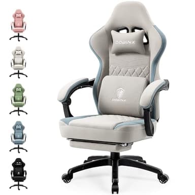 Dowinx Chaise Gaming Tissu avec Coussin à Ressorts ensachés, Fauteuil de Gamer Massage avec Repose-Pieds, Chaise Ergonomique pour PC Gamer Chaise de Bureau capacité de Charge 150 kg, Gris