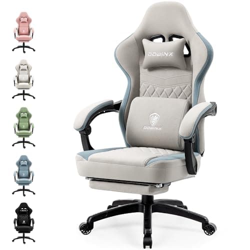 Dowinx Chaise Gaming Tissu avec Coussin à Ressorts ensachés, Fauteuil de Gamer Massage avec Repose-Pieds, Chaise Ergonomique pour PC Gamer Chaise de Bureau capacité de Charge 150 kg, Gris