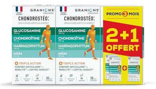 GRANIONS CHONDROSTEO ARTICULATIONS - Glucosamine Chondroïtine, MSM, Harpagophytum - Calcium -Triple Action: Souplesse, Flexibilité, Mobilité -Lot de 3x90 Comprimés