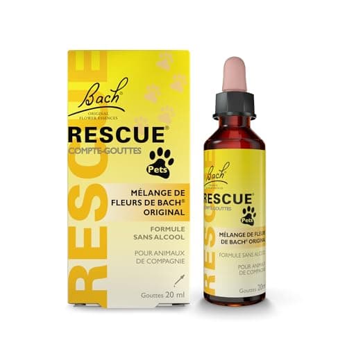 RESCUE PETS - Compte-Gouttes - Sérénité pour animaux de compagnie - Idéal pour voyage, visite vétérinaire, toilettage, bruit et solitude - Sans alcool, naturel et vegan - Flacon 20ml