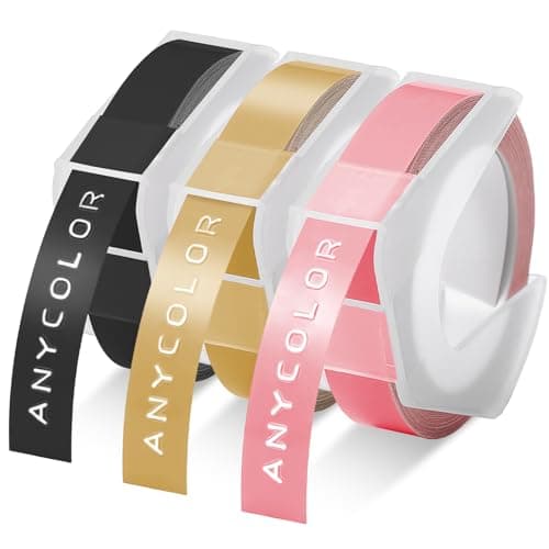 Anycolor Ruban de Marquage 3D 9 mm x 3 m Compatible Pour Dymo S0717930 Omega et Dymo S0717900 Junior, Blanc sur Noir/Or/Rose, Remplacer pour Junior Omega E-101 E-303 Embossing