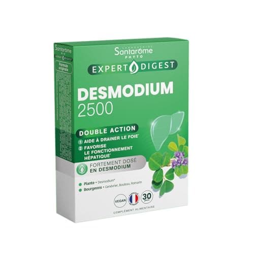 Santarome Bio - Desmodium 2500 | Complément Alimentaire Détoxifiant du Foie | Fonctionnement Hépatique & Protection du Foie - A base de plantes | 30 Gélules | Végan | Made In France