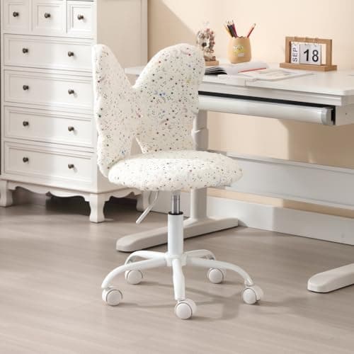 chairus Enfant Chaise de Bureau Pivotante en Fausse Fourrure Ergonomique Réglable en Hauteur Chaise de Chambre (Blanc)
