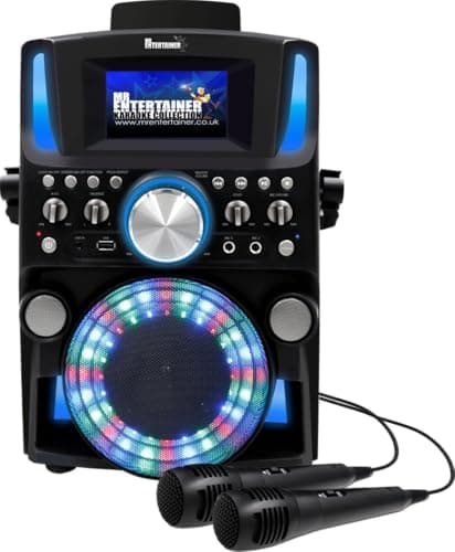 Groovebox Machine de karaoké Bluetooth CDG Écran intégré et lumières disco Comprend des chansons et des microphones (microphones filaires + 200 chansons)