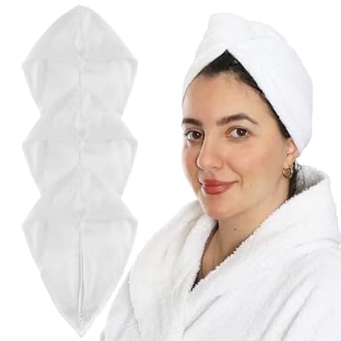 LOVETRENDS Lot de 3 serviettes à cheveux en microfibre anti-frisottis, super absorbantes, à séchage rapide, idéales pour les cheveux mouillés, longs, épais ou bouclés - Blanc - 65 x 25 cm