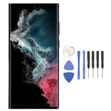 Écran de Remplacement pour S22 Ultra SM S908B, écran avec Impression de Cadre Numérique, Pièces de Rechange pour Téléphone, Kit de Réparation D'écran de 6,8 Pouces avec 4 (Rouge)