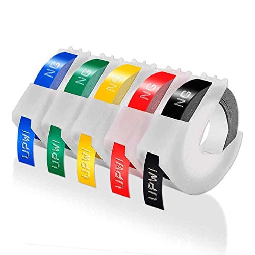 Upwinning 5 Rubans de Marquage 3D Compatible pour Dymo 9mm x 3m - Omega S0717930, Junior S0717900 - Noir sur Blanc/Rouge/Jaune/Vert/Bleu