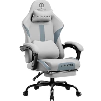 GTPLAYER Chaise Gaming, Chaise de Gamer, Chaise de Bureau Respirante en Tissu de Haute Qualité, Chaise PC Ergonomique, Chaise de Bureau Réglable et Pivotante avec Repose-Pieds, Gris