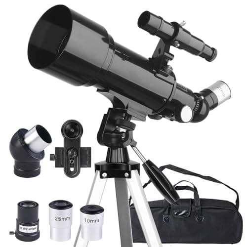 Misilmp Télescope Astronomique 70MM - Ouverture 400MM avec Trépied, Viseur 5x24, Adaptateur Téléphone - Pour Adultes, Enfants et Débutants en Astronomie (Noir)