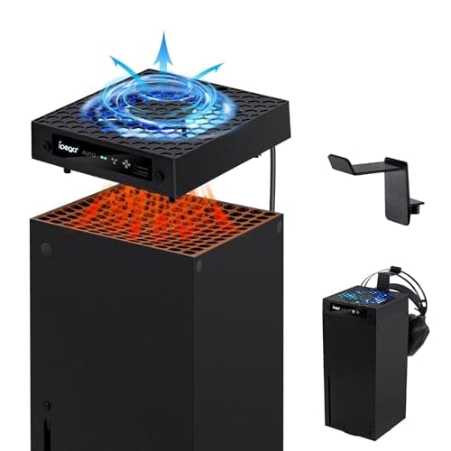 Mcbazel Xbox Série X Ventilateur de Refroidissement Automatique Accessoires, Ventilateur de Refroidissement Réglable PWM à 3 Vitesses RVB avec Support de Casque pour Xbox Series X Console - Noir