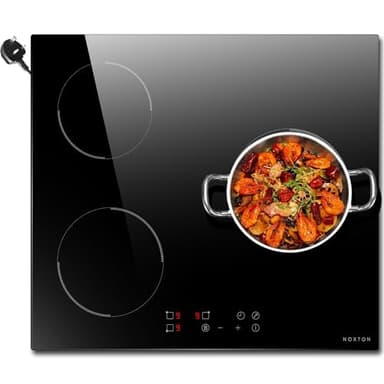 NOXTON Plaque Induction 3 Feux avec Prise, Plaque de Cuisson Induction Encastrable, Plaque Electrique avec Booster, Commande Tactile, Fonction Boost, Minuteur, Verrouillage d'enfant