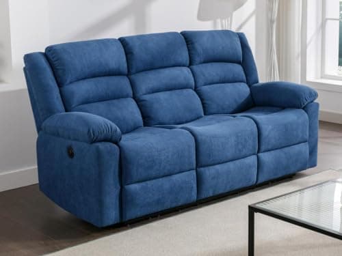Vente-unique - Canapé 3 Places Relax électrique en Tissu Bleu BUROLO