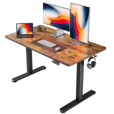 FEZIBO Bureau Assis Debout Électrique, 120 x 60 cmBureau Table Debout Réglable en Hauteur Acier T Pieds avec Système Anti-Collision, Panneau Contrôle à Fonctions Mémoires, Planche Marron