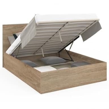 IDMarket - Lit Coffre Double Seaside avec tête de lit et sommier 140x190 cm façon hêtre