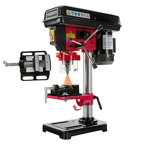 Arebos Perceuse à colonne 500 W | Avec système d'alignement laser | Réglage de table : 45 degrés – 0 – 45 degrés | 5 Vitesses différentes | Plage de Serrage: 1,5-13 mm