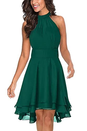 Minetom Robe Femmes Mousseline De Soie sans Manches Une Ligne Halter Au Genou Robe De Soirée Parti Dame Balle De Bal Mariage Jupe De Mariée A Vert M