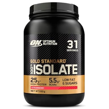 Optimum Nutrition ON Gold Standard 100% Isolate Pure Whey Protéine, BCAAs et Glutamine d'Origine Naturelle, Avant et Après Entraînement, Saveur Fraise, 31 Portions, 930 g