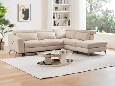 Vente-unique - Canapé d'angle Droit Relax électrique en Cuir crème FORLO