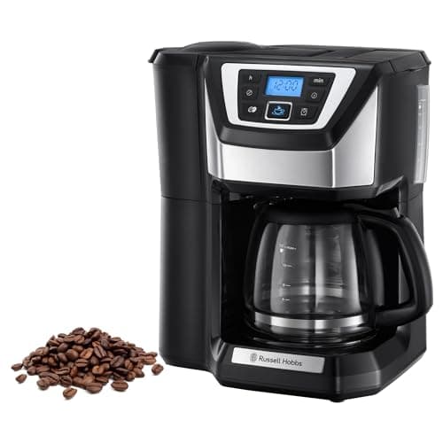 Russell Hobbs Cafetière à Grain [Programmable,Technologie WhirlTech pour extraction & arôme optimaux] Chester (max 12 tasses, verseuse en verre 1,5L, réglage de moulure) Machine à café 22000-56