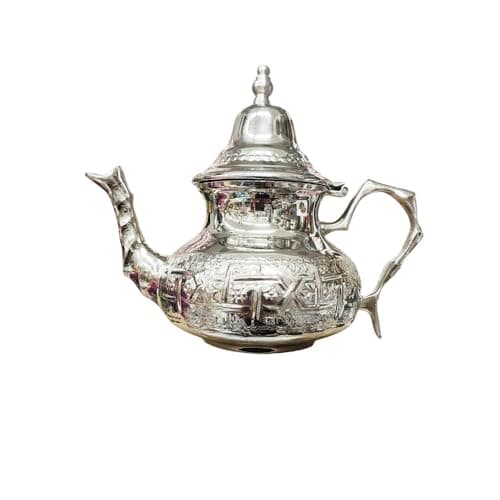 Théière marocaine traditionnelle argentée mailchort avec motifs gravés 400 ml = 4 verres
