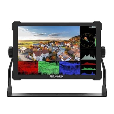 FEELWORLD T10 Moniteur Caméra Écran Tactile 10.1 Pouces Moniteur de Champ de caméra avec Boîtier en Aluminium Tally 3 Indicateur de Couleur 4K 60HZ 3DLUT HDR Wellenform NP-F970 Installation Externe