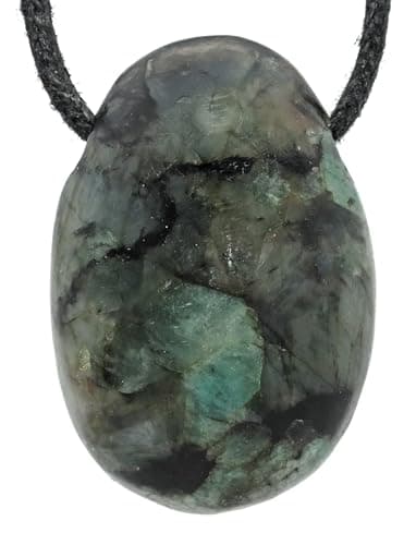 Lebensquelle Plus Pendentif en forme de goutte d'émeraude, en pierre roulée percée avec cordon en coton, pendentif en pierre précieuse de qualité supérieure, Acier inoxydable, Émeraude, Acier
