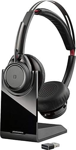 Plantronics - Voyager Focus UC avec socle de charge (Poly) - Casque Bluetooth à deux oreilles (stéréo) avec microphone à perche - USB-A compatible PC/Mac - Suppression active du bruit