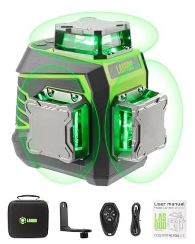 LasGoo Niveau Laser 3x360° Auto-nivelant, Laser à Lignes Croisées Vertes pour la Construction et l'Accrochage de Photos, Batterie Rechargeable, Télécommande, Support Rotatif Magnétique Inclus - LG-3Dx
