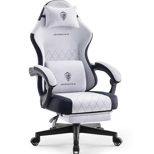 Dowinx Chaise de Gaming en Tissu avec Coussin de Printemps, Soutien Lombaire et Repose-Pieds pour Adultes, Fauteuil de Jeu Ergonomique, Grand et Haut, pour Jeux de Bureau, 135 kg, Gris